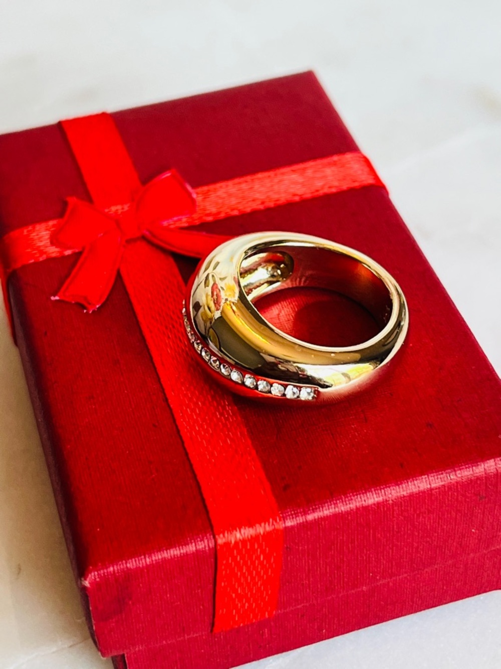 Lauren Ralph Lauren Gold-Tone Sculpted Dome Ring w/Crystal Stripe, Sz. 7, NWOT